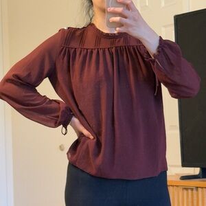 Aritzia Wilfred Red Relaxed Pleated Blouse